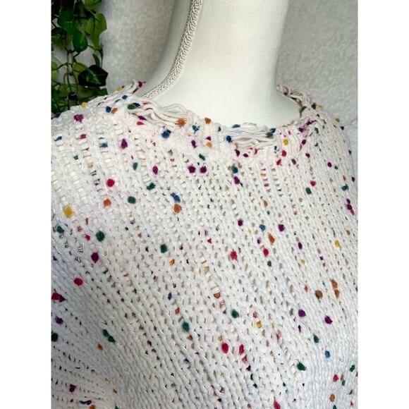 Morgan Claire White & Multicolor Distressed Open Knit Sweater Women's Medium NWT - Picture 8 of 10